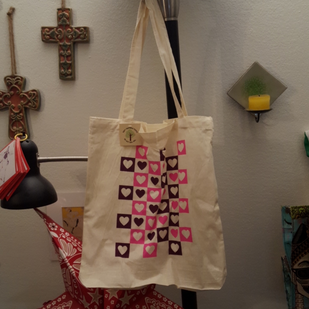 Cute tote with pink and purple hearts